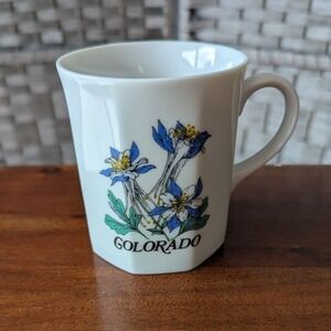 Vtg Papel Colorado Columbine Flower Mug Hand Decorated Octagonal Ceramic Japan